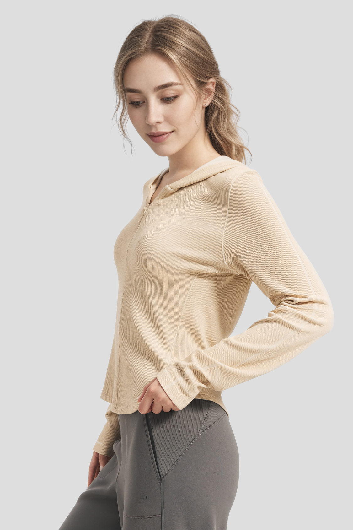 Women's High-Stretch Seamless Knit Hooded Base Layer Top EL025