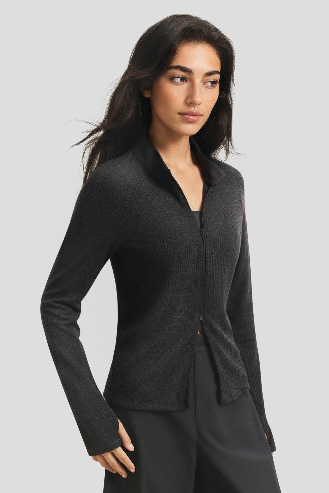 Women's High-Stretch Fleece Straight-Fit Two-Way-Zip Base Layer Top (Mid Warmth) PM022