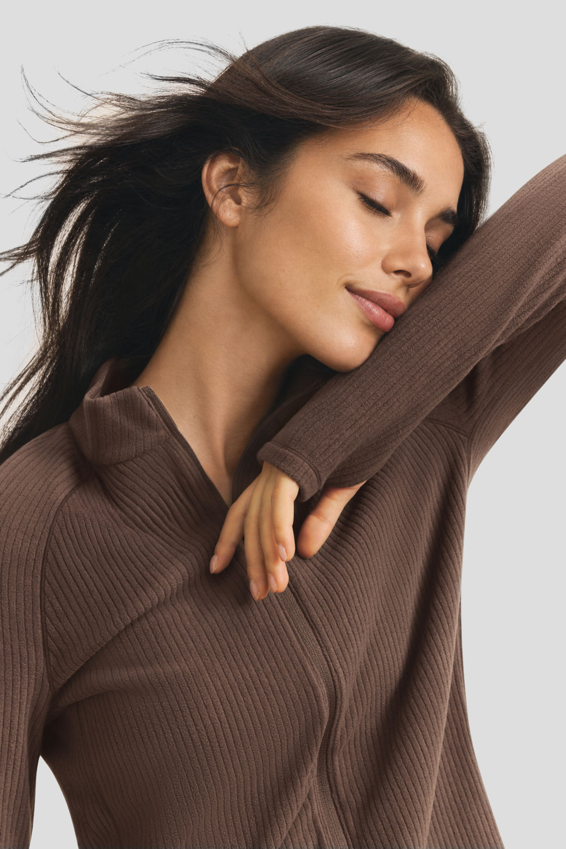 Women's High-Stretch Fleece Straight-Fit Two-Way-Zip Base Layer Top (Mid Warmth) PM022