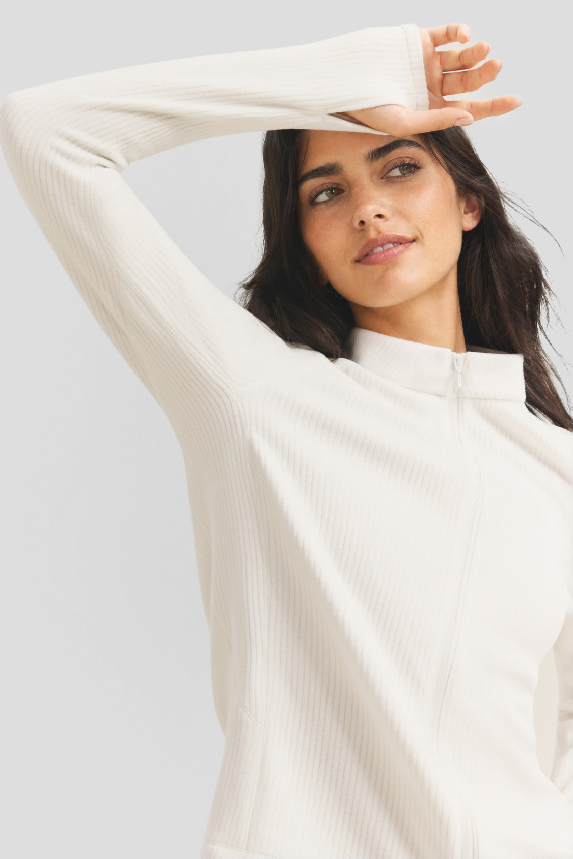 Women's High-Stretch Fleece Straight-Fit Two-Way-Zip Base Layer Top (Mid Warmth) PM022