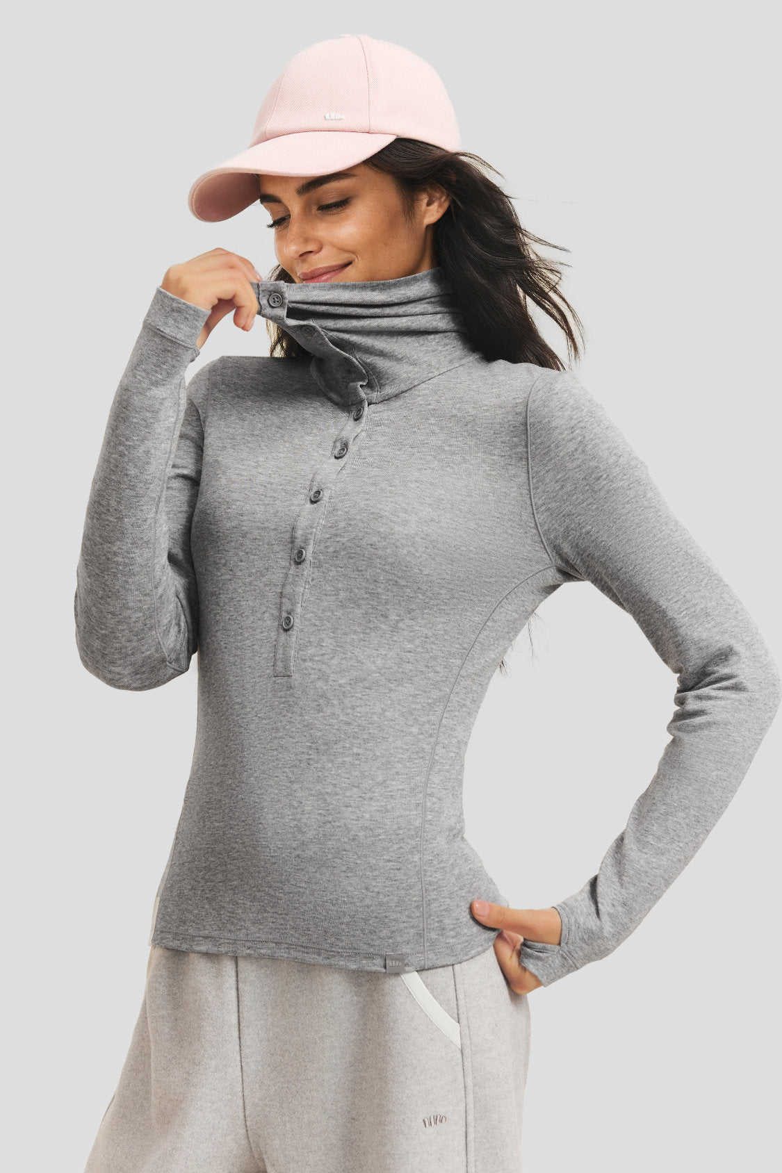 Haut de première couche pour femme en laine mélangée à col (chaleur moyenne) HW001