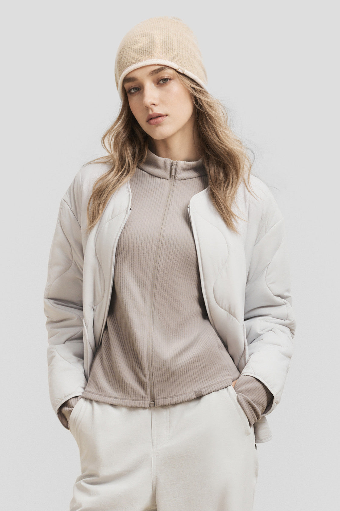 Women's High-Stretch Fleece Straight-Fit Two-Way-Zip Base Layer Top (Mid Warmth) PM022