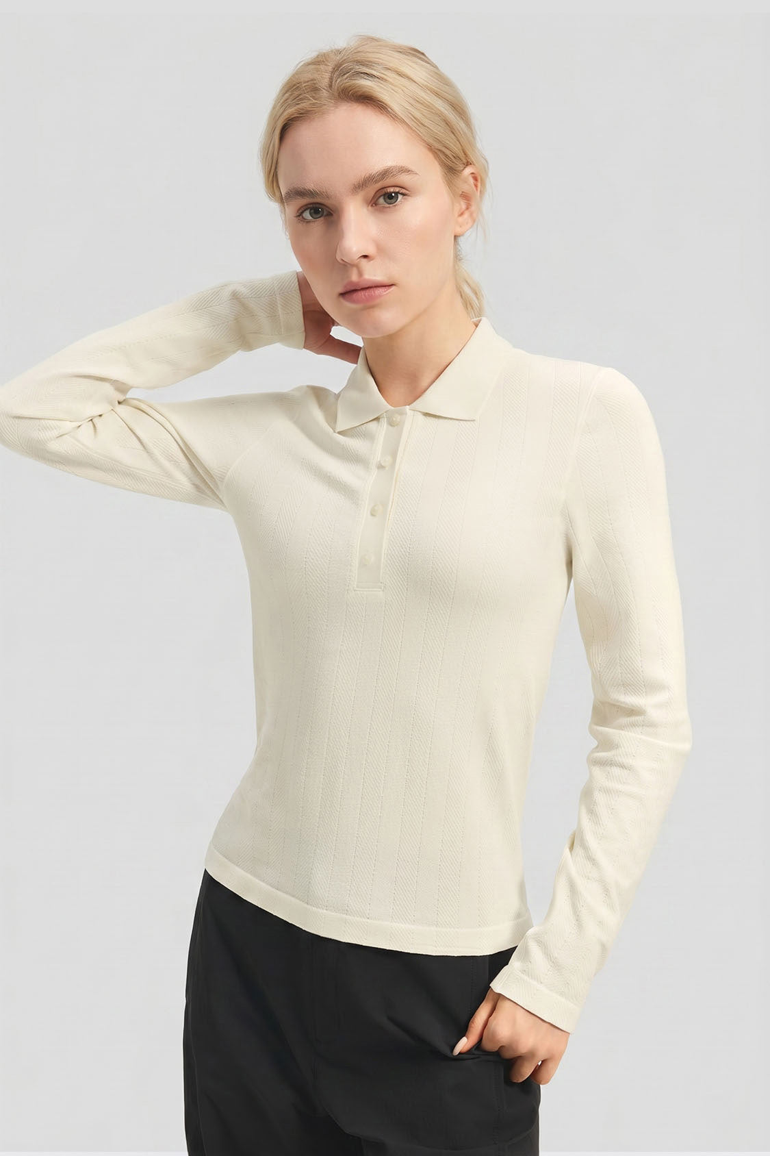 Women's High-Stretch Seamless Knit Polo Base Layer Top EL037