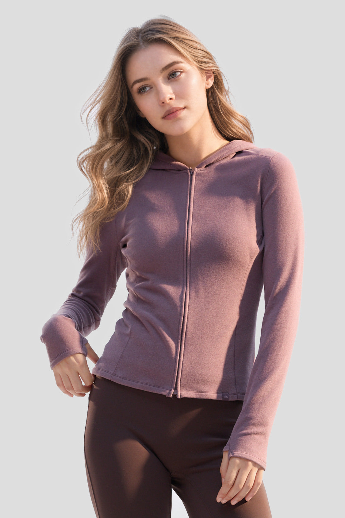 Women's High-Stretch Fleece Two-Way-Zip Hooded Base Layer Top (Mid Warmth) PM023