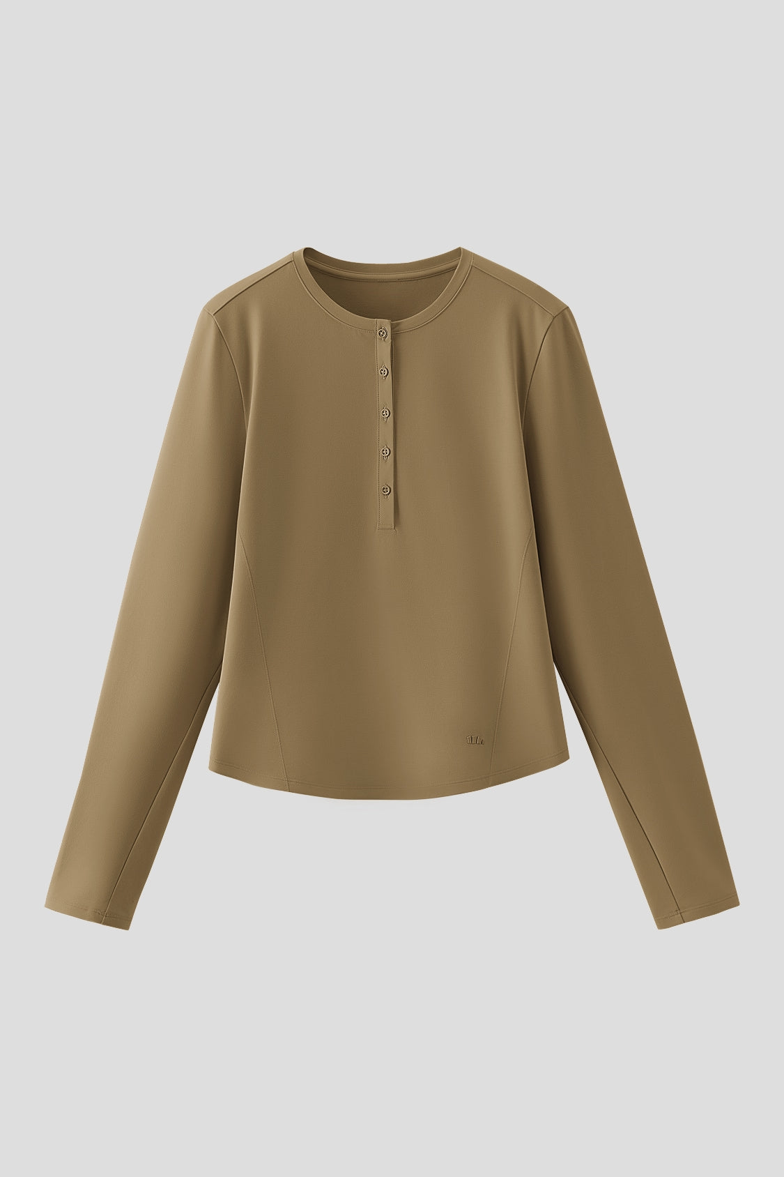 Damski dopasowany T-shirt z długim rękawem i zapięciem henley CT022